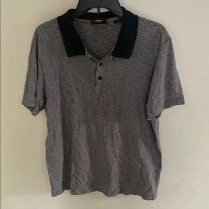 Theory Men's Black and White Striped Polo Shirt